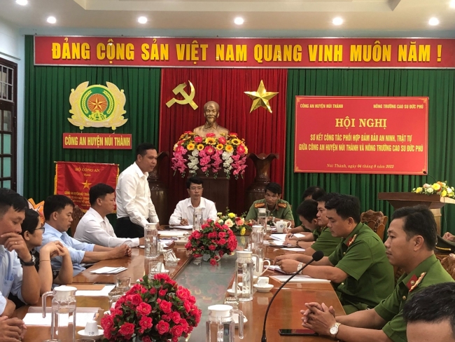 Sơ kết công tác phối hợp đảm bảo An ninh trật tự giữa  Công an huyện Núi Thành và NTCS Đức Phú.